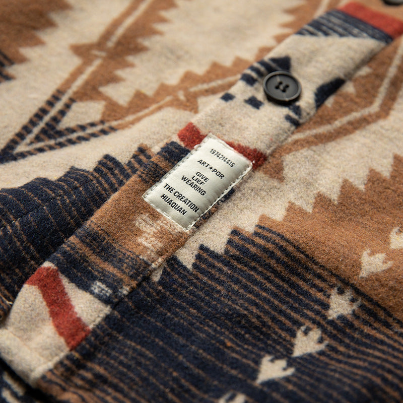 Mixed-color ethnic-style loose-fitting long-sleeved shirt