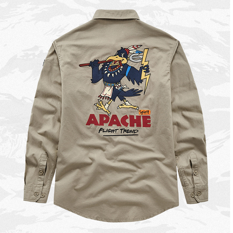New Spring American Casual Embroidered Long Sleeve Shirt