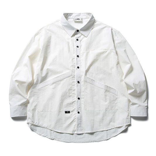 Loose-fitting plain pocket work long-sleeved shirt