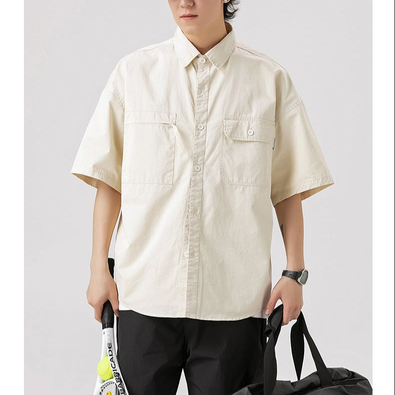 Classic plain zipper pocket work shirt