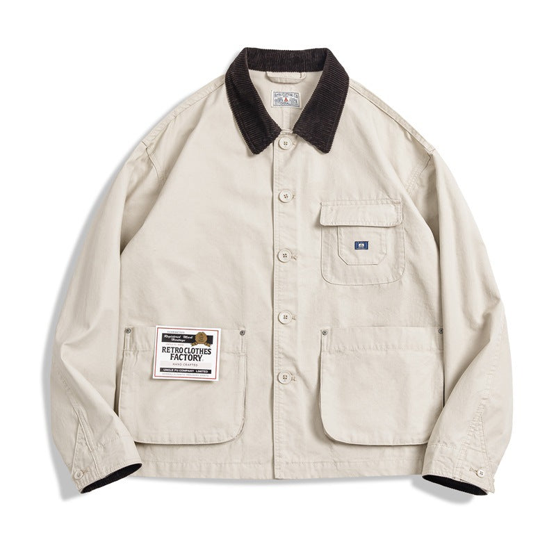 Safari jacket with corduroy collar and cuffs
