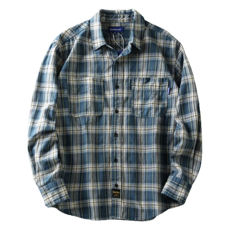 Yarn-dyed tartan check work shirt