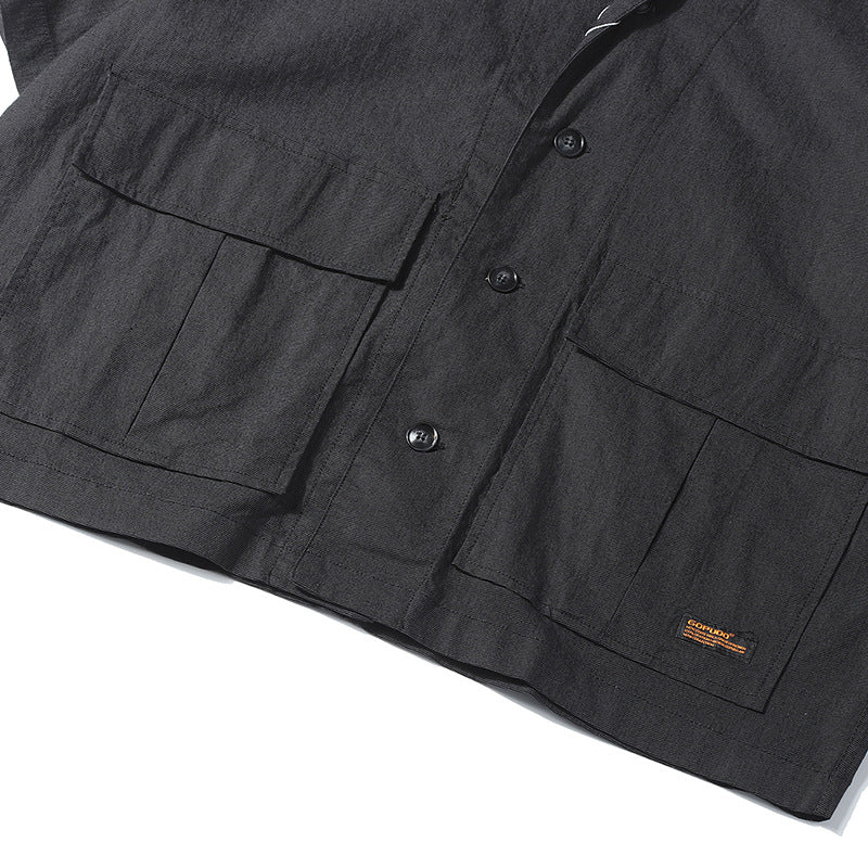 New for summer: Plain suit shirt with folded collar and short sleeves
