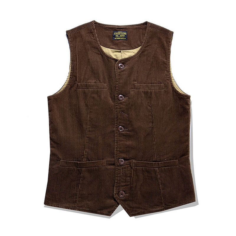 Solid color, multi-pocket, heavyweight corduroy cargo vest