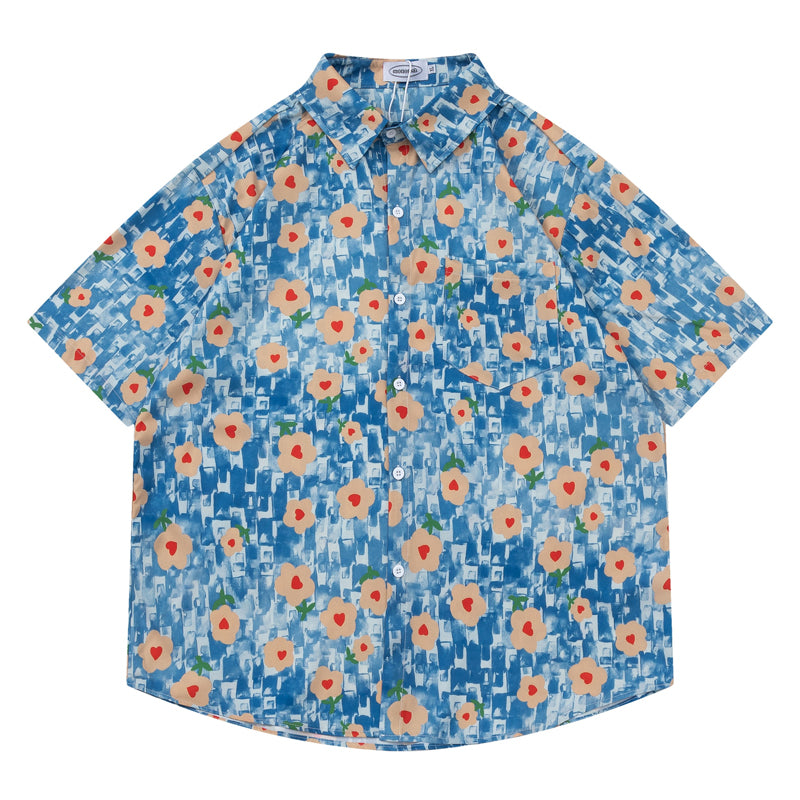 New Summer Floral Print Short Sleeve Shirt