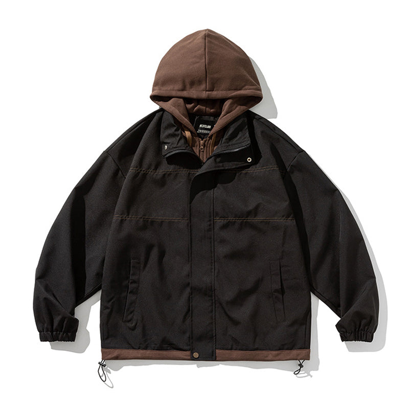 Hooded layered loose casual American casual jacket