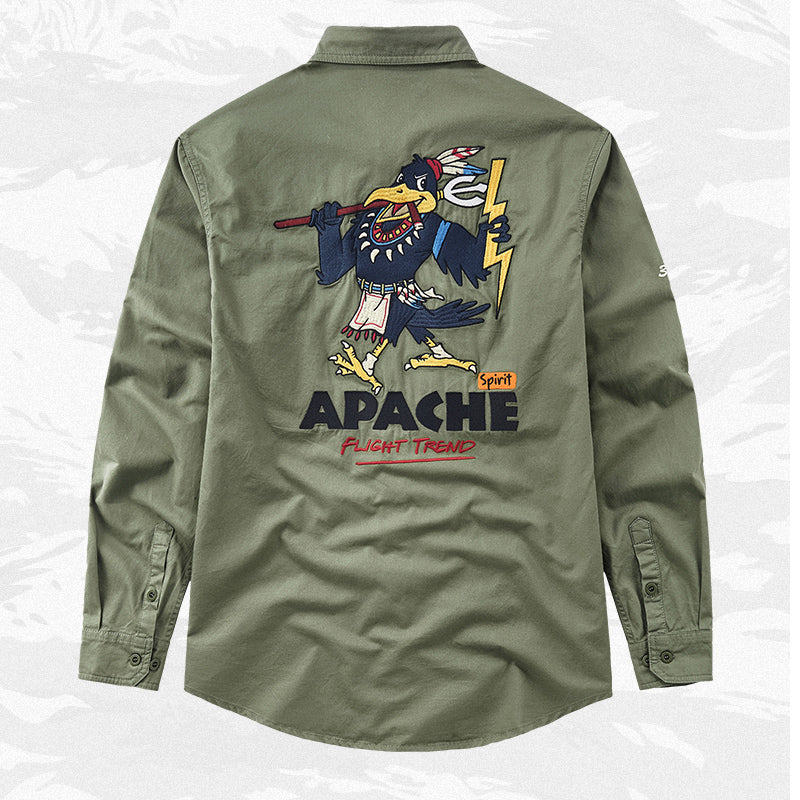 New Spring American Casual Embroidered Long Sleeve Shirt