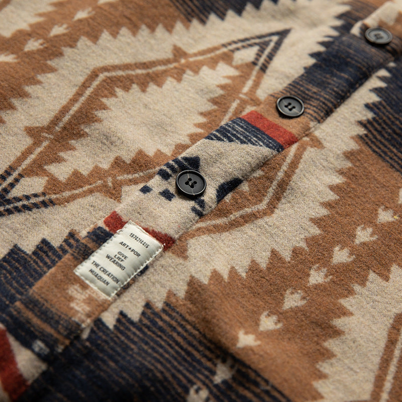 Mixed-color ethnic-style loose-fitting long-sleeved shirt