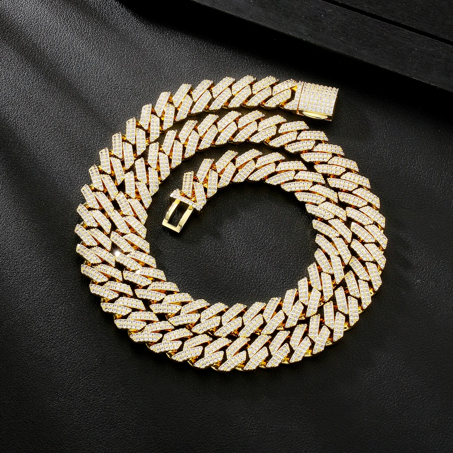 【BOX-CLASP】12mm CZダイヤ 方形 喜平ネックレス メンズ