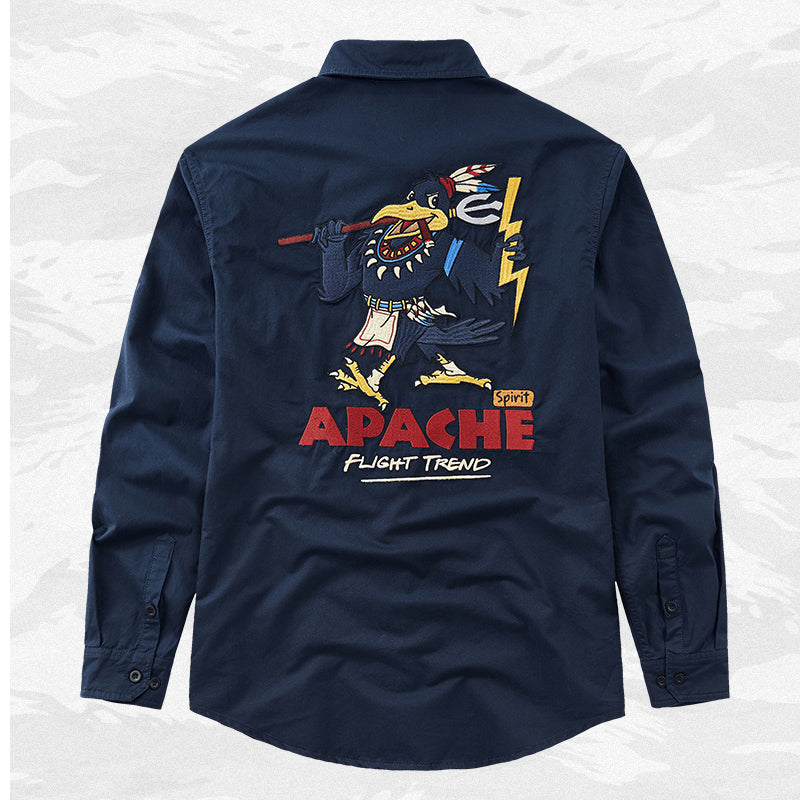 New Spring American Casual Embroidered Long Sleeve Shirt