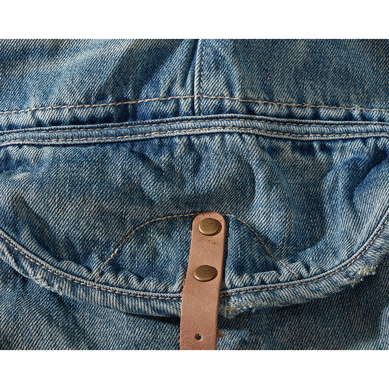 1970s washed denim shorts with leather buckle