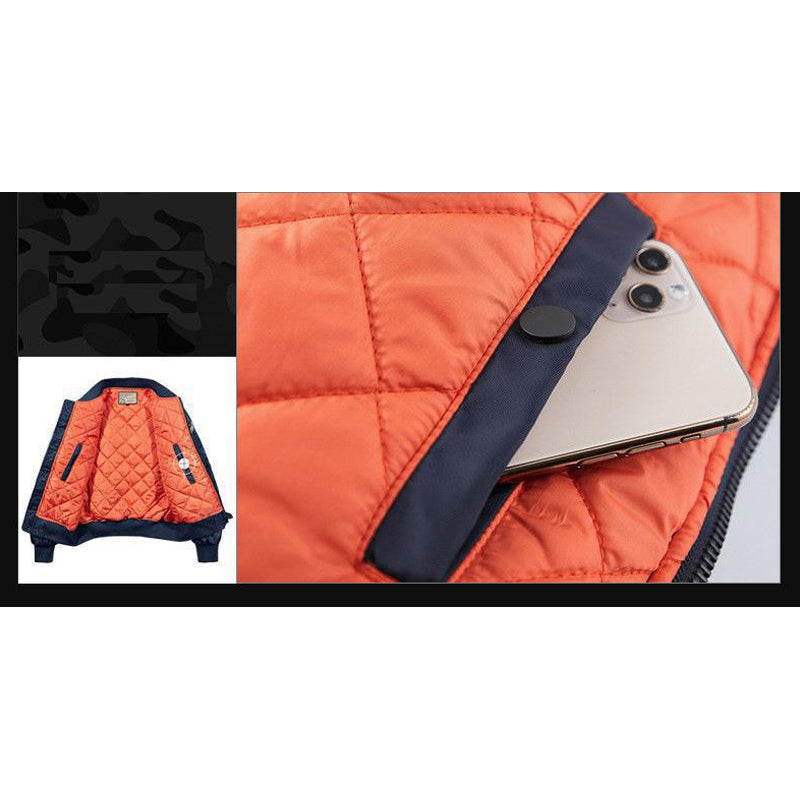 Printed Alphabet Thick Warm Padded Stand Collar Jacket