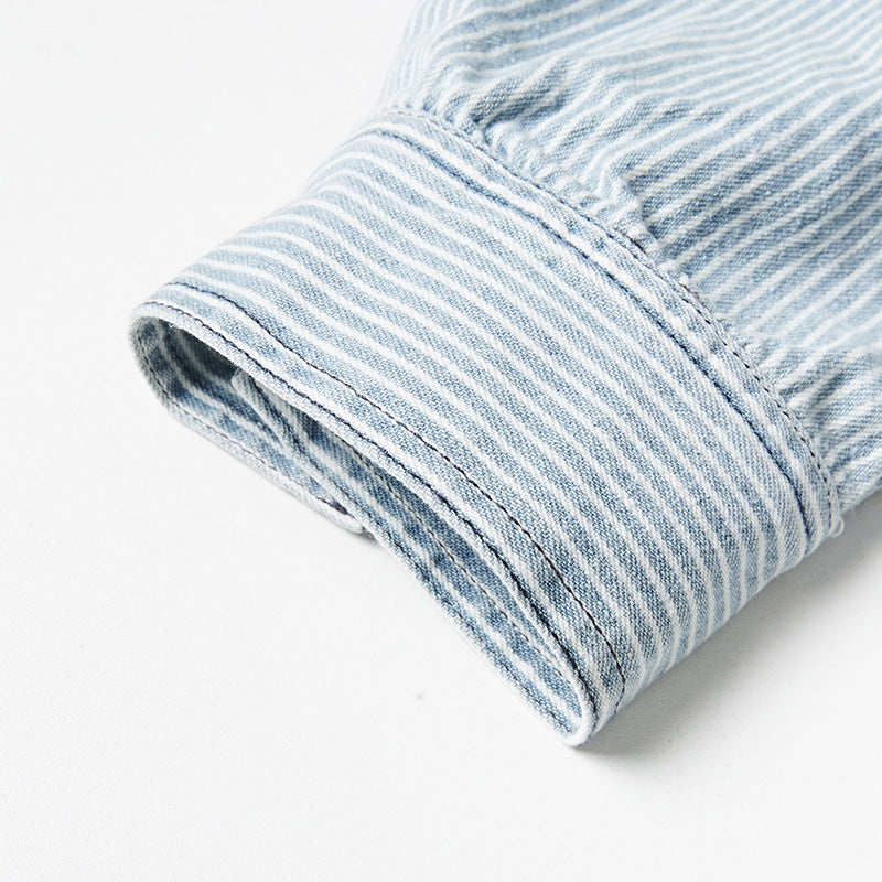 Spring color-coordinated striped multi-pocket skipper shirt