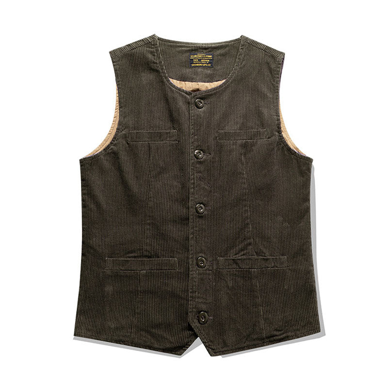 Solid color, multi-pocket, heavyweight corduroy cargo vest
