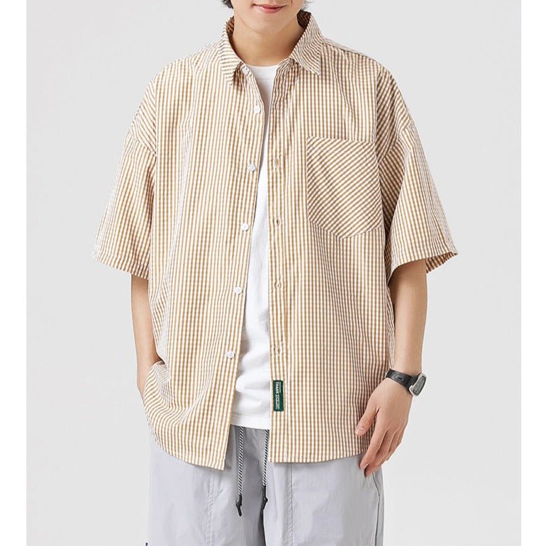 Classic check pattern short-sleeved shirt