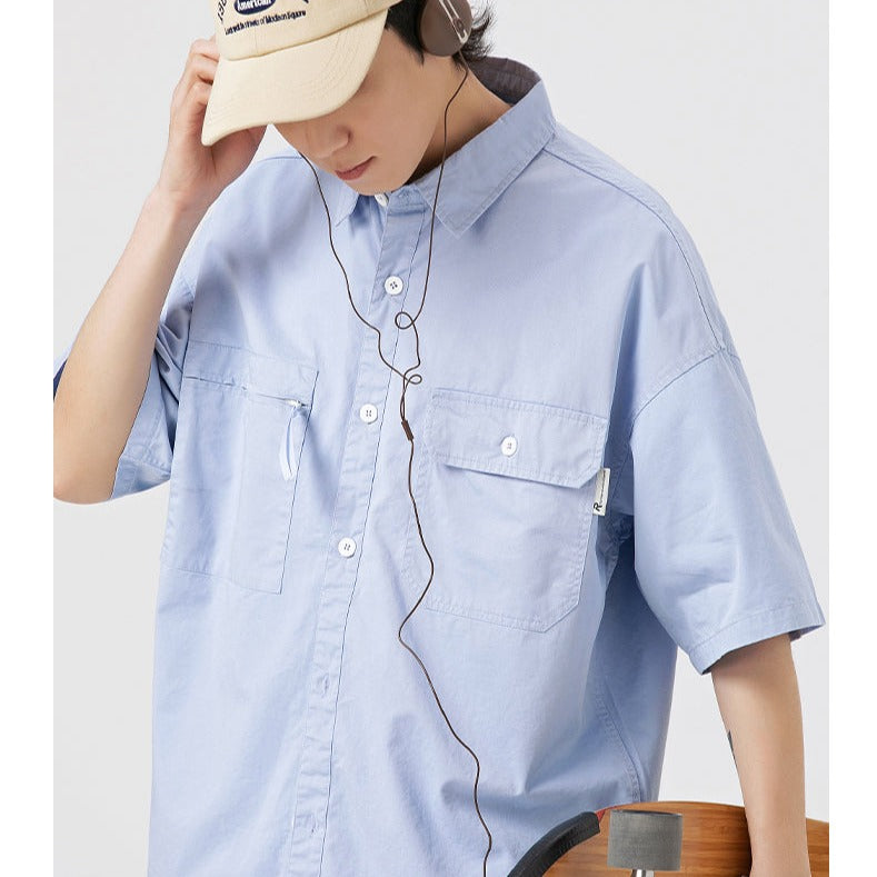 Classic plain zipper pocket work shirt