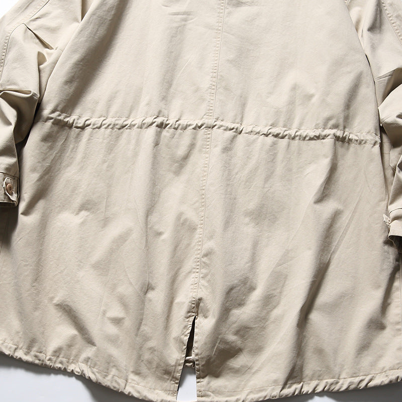 Spring color-coordinated long jacket with pockets