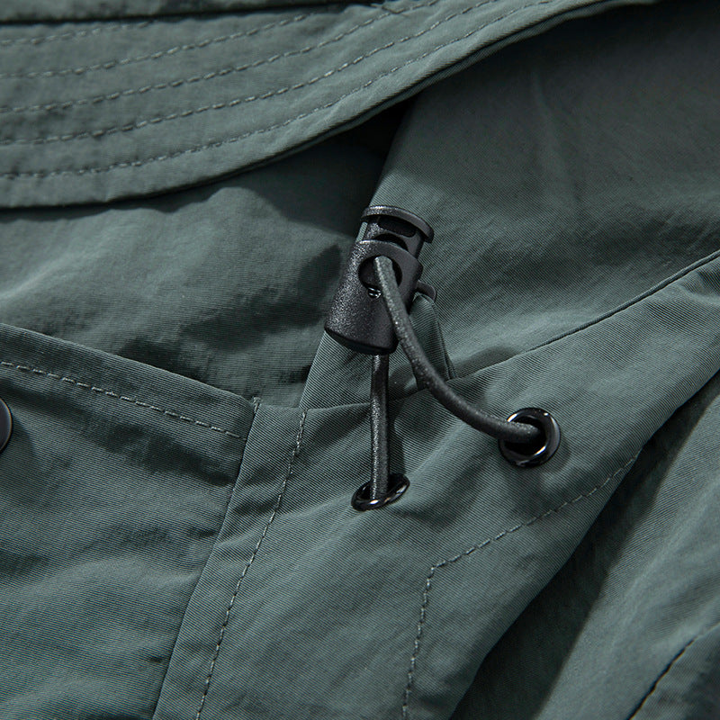 Solid color 3D multi-pocket hoodie cargo coat jacket