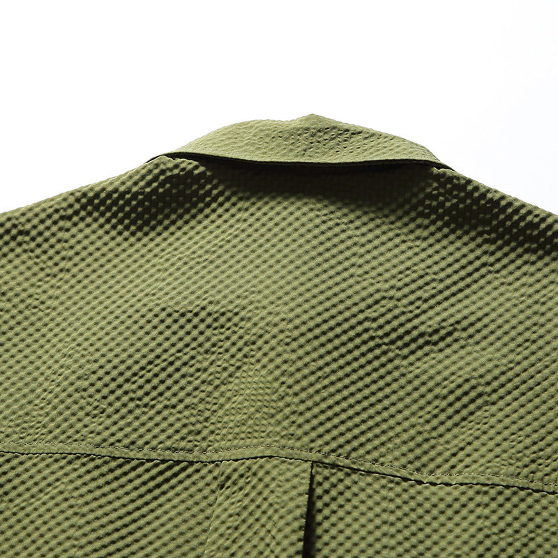 New summer multi-pocket plain short-sleeved shirt