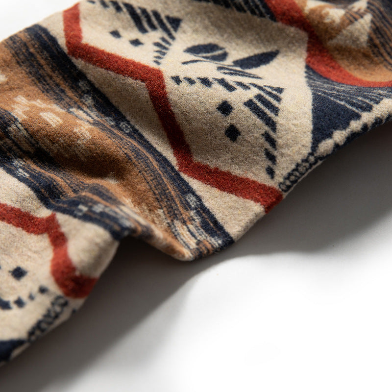 Mixed-color ethnic-style loose-fitting long-sleeved shirt