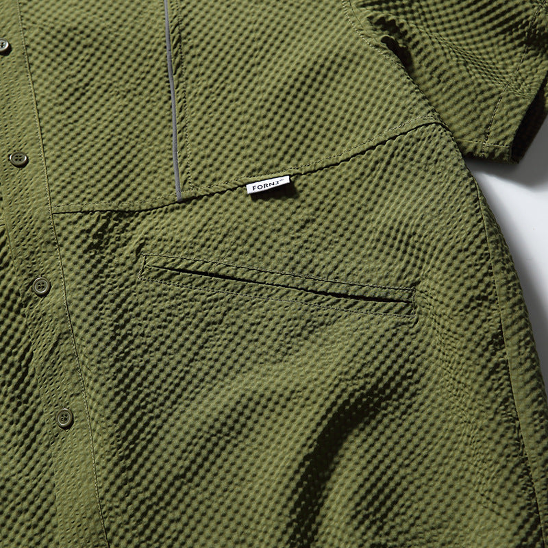 New summer multi-pocket plain short-sleeved shirt