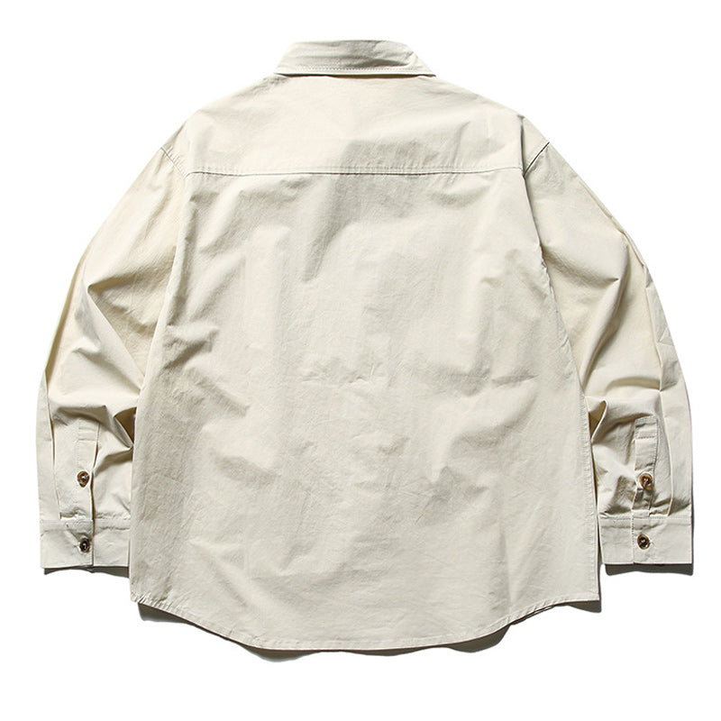 Fashionable color matching multi-pocket long-sleeved shirt