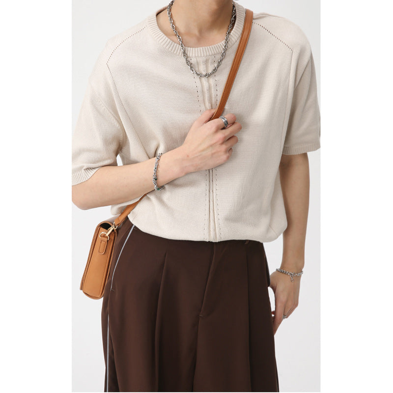 Simple knitted loose short sleeve knit T-shirt