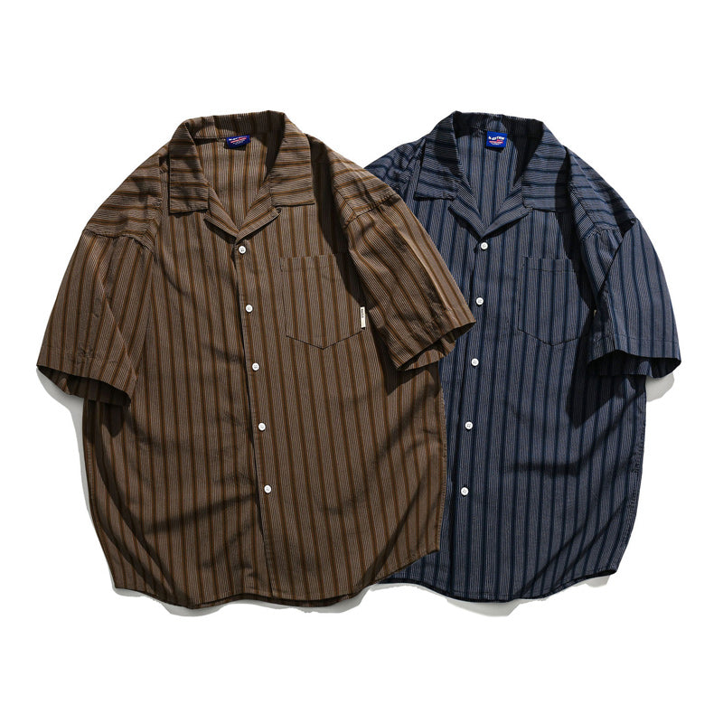 Classic Cuban striped short-sleeved shirt