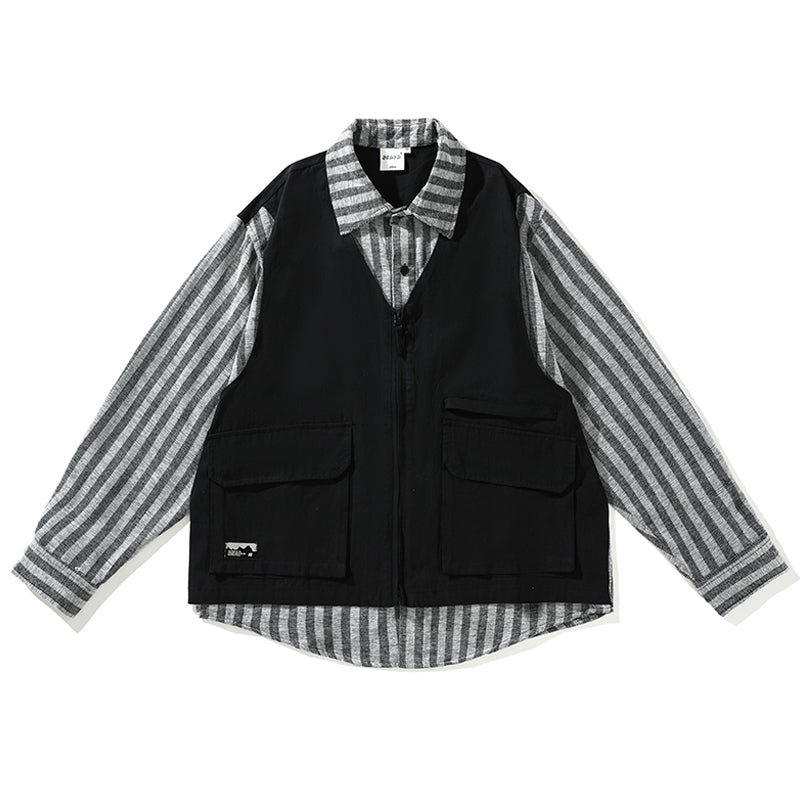 Striped faux layered vest shirt