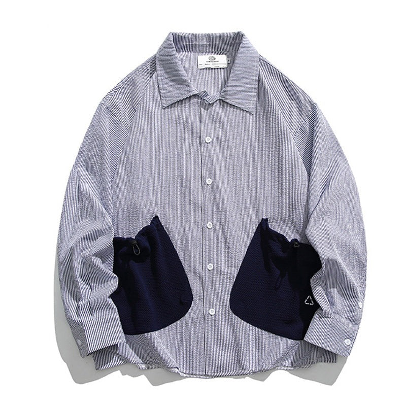 New striped color combination pocket long sleeve shirt