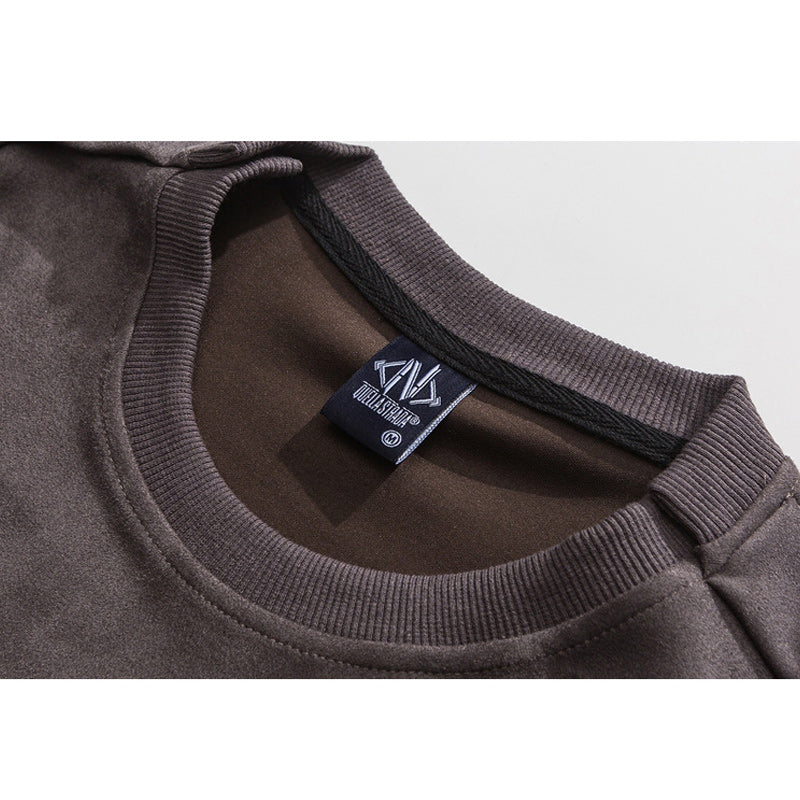 Embroidered rivet suede American casual T-shirt