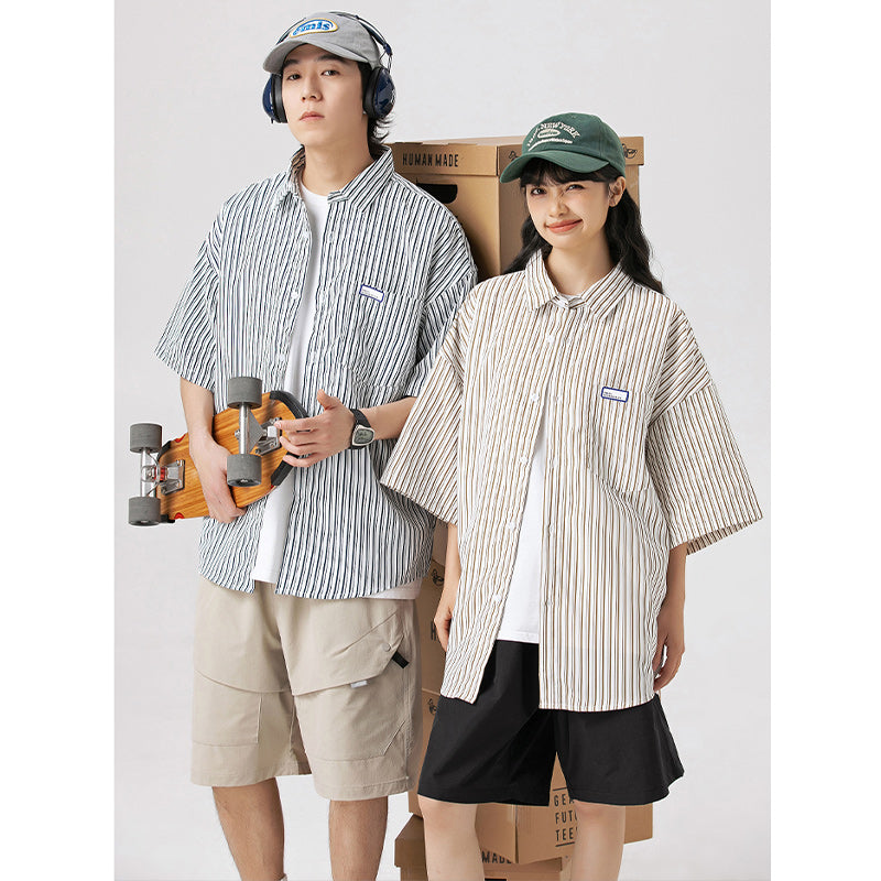 Classic striped pocket work shirt