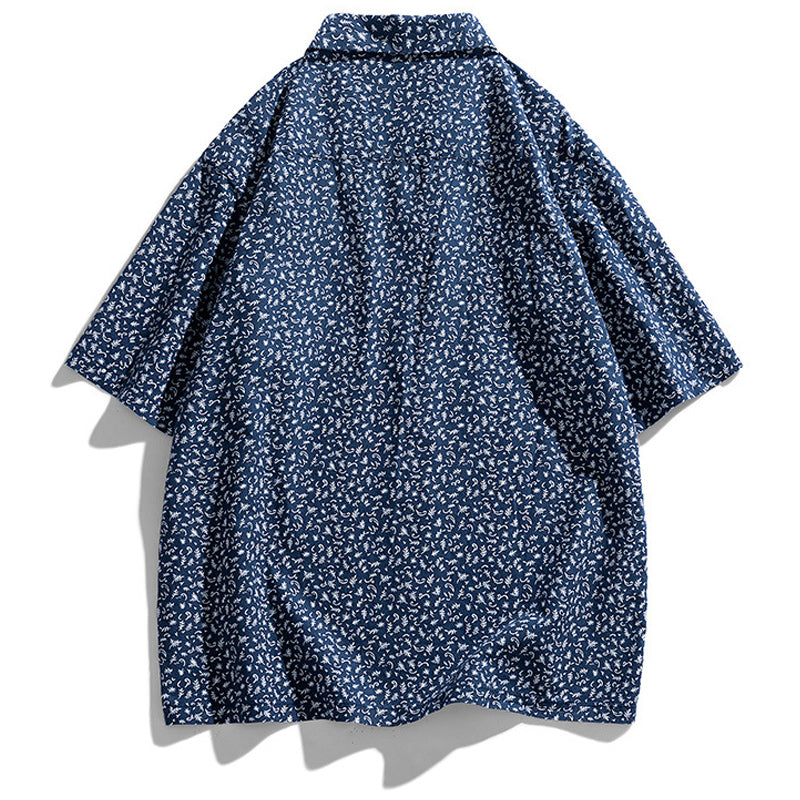 Cuban neck floral navy aloha shirt