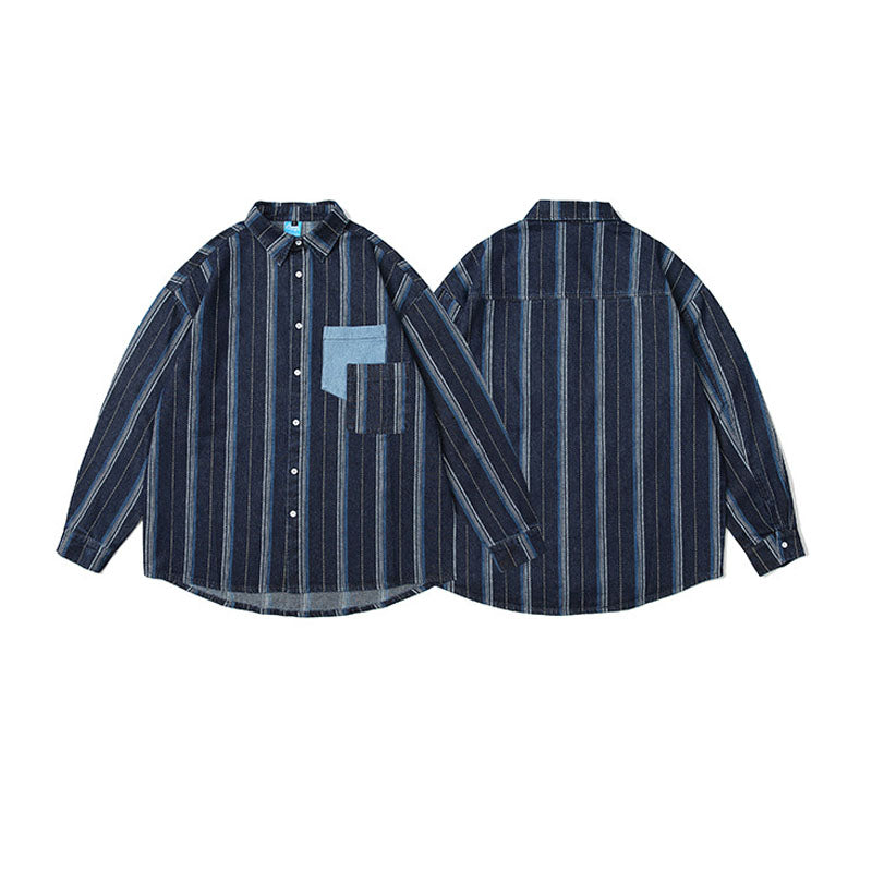 Striped pocket denim shirt