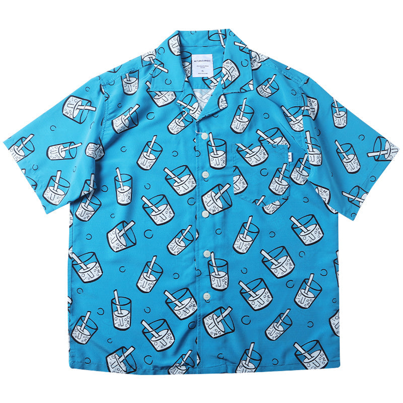 Cartoon Cola Print Cuban Shirt