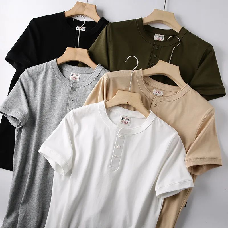 夏新作260g無地5COLORアメカジ ヘンリーネック Tシャツ