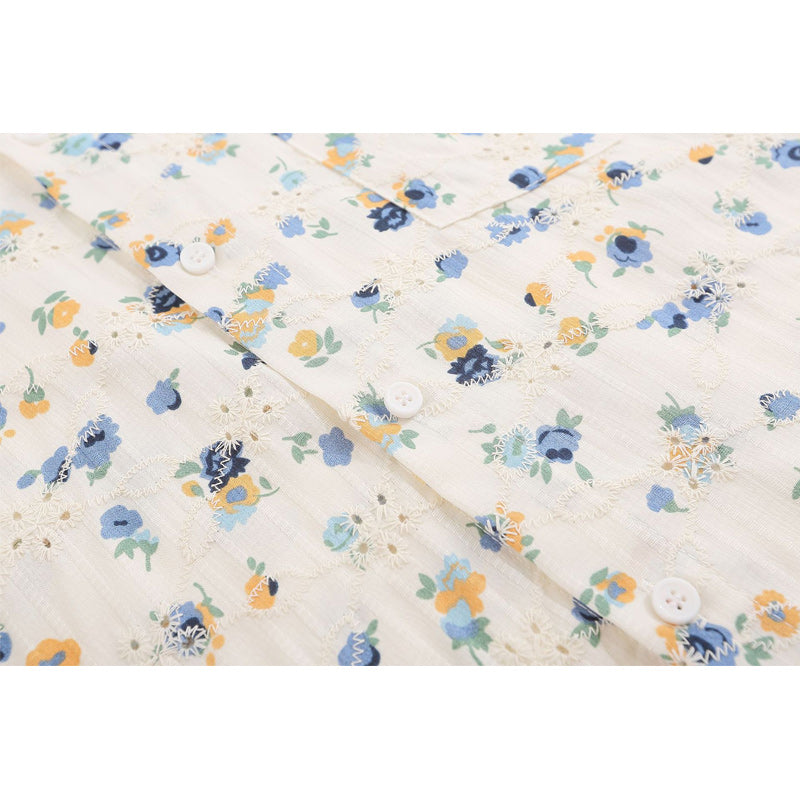 Retro small floral print long sleeve shirt