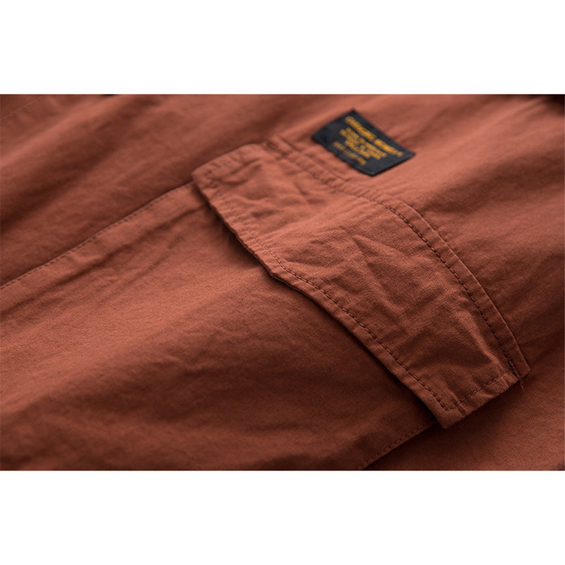 Multi-pocket plain work short-sleeved shirt