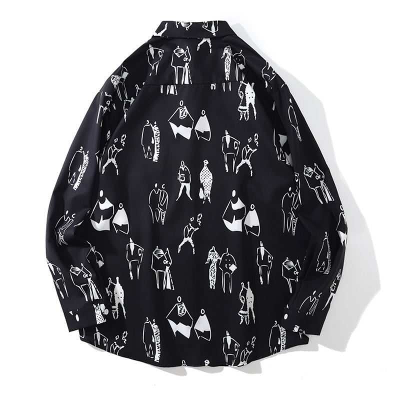 Classic black printed long-sleeved shirt