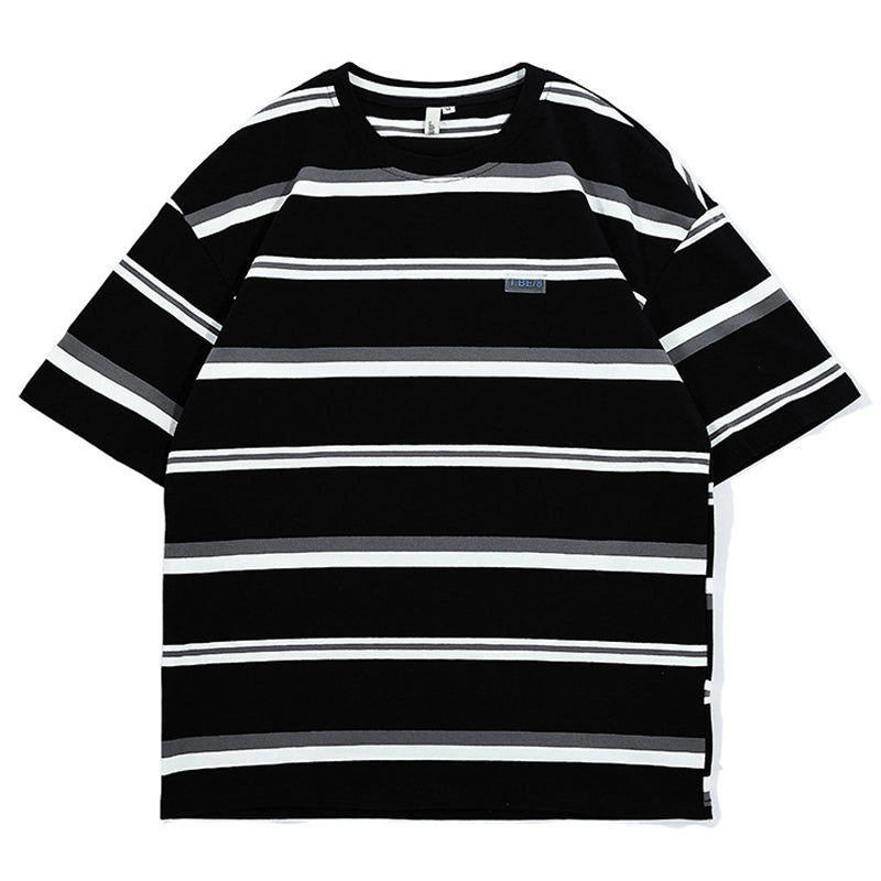 New summer border-switched crew neck T-shirt