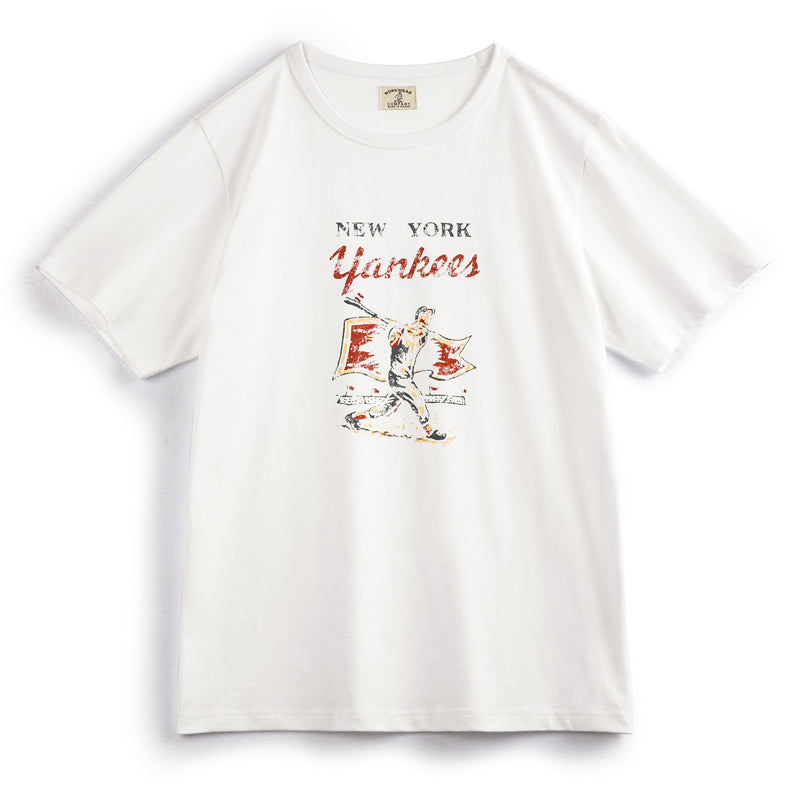 YANKEES! Batting Print & Baseball Embroidery Cotton Tee