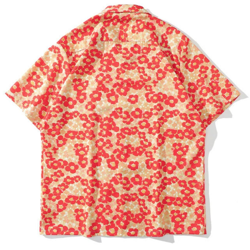 New for summer Cuban neck floral print short sleeve shirt