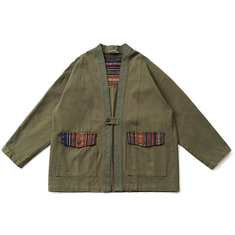 Sanjuro Kimono Jacket, Ethnic-style Classic Color-block Jacket