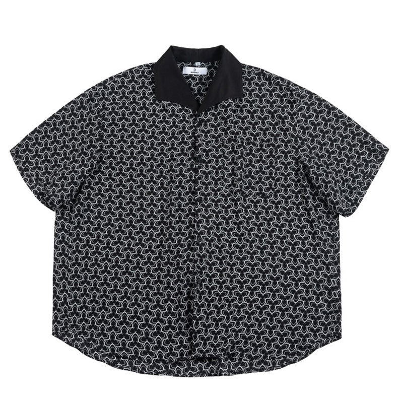 Geometric print draped short sleeve shirt