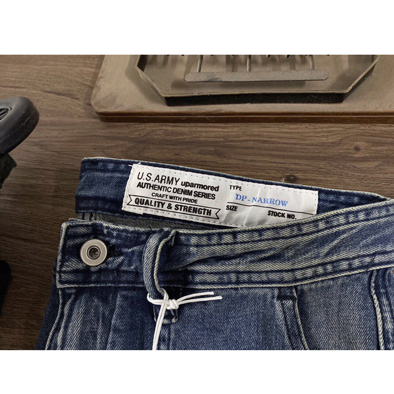 Whiskered and washed patch pocket denim pants