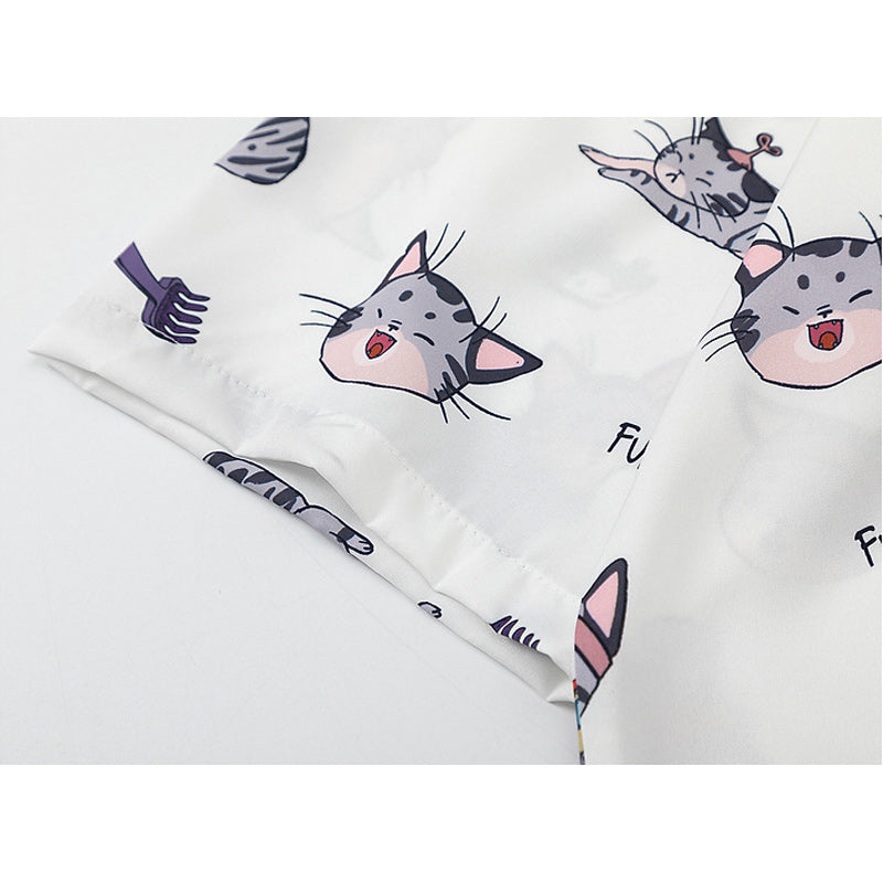 かわいい「猫」総柄半袖シャツ