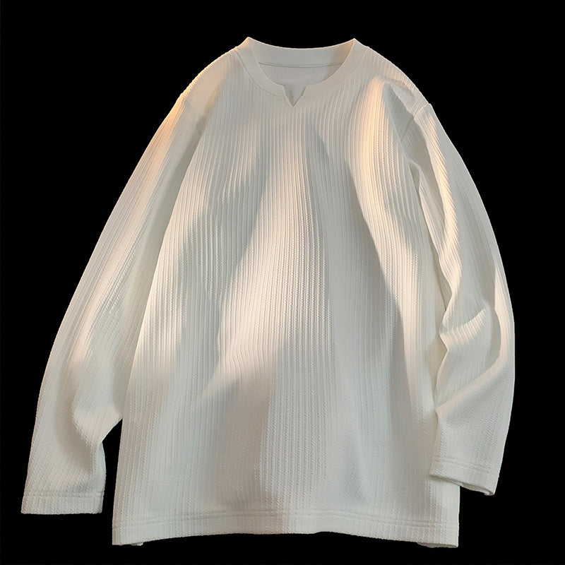 New Spring Plain V-Neck Long Sleeve T-Shirt M-5XL