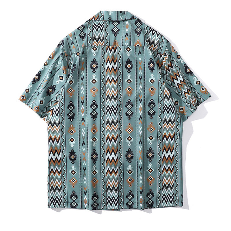 Cuban-colored colorful geometric pattern aloha shirt