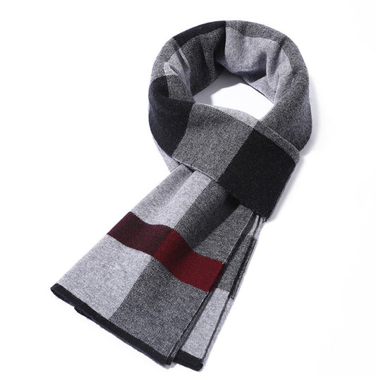 Men's winter block check wool scarf, stylish check scarf