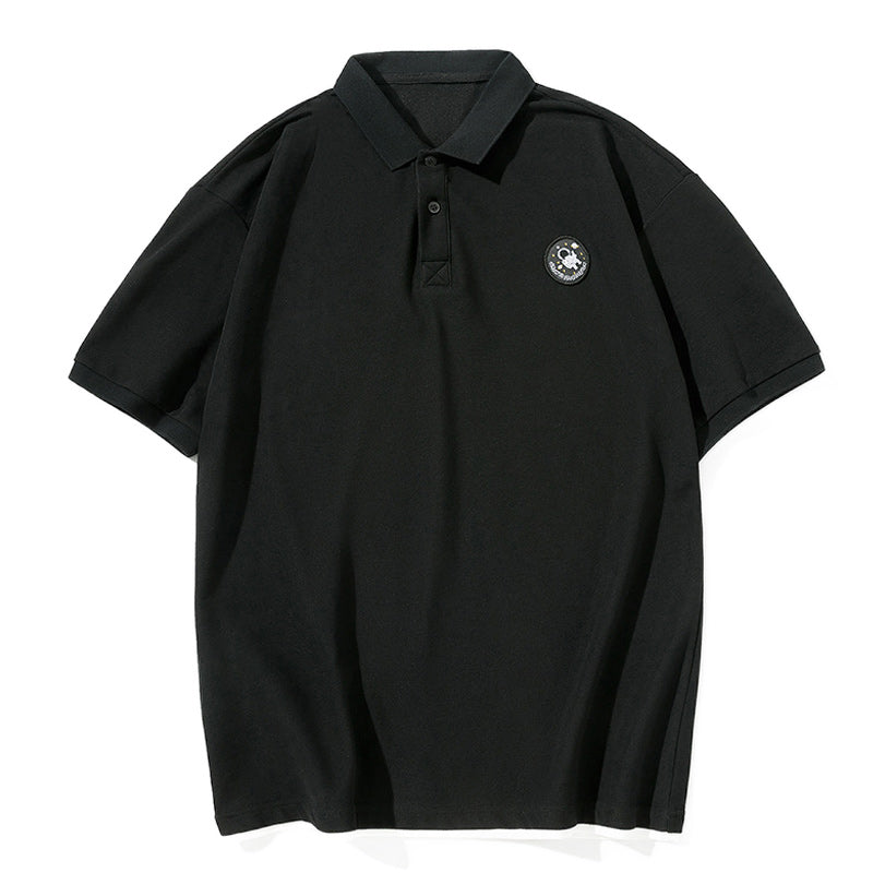 Retro British style plain folded neck polo shirt